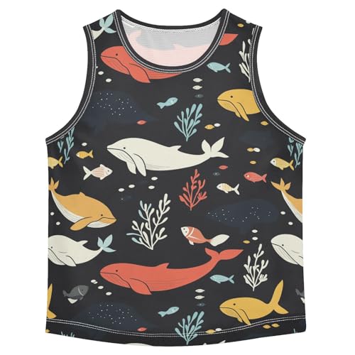 Boys Tank Top Shirts Cartoon Ocean Life Whale Sleeveless T-Shirts Crew Neck for Kids Clothing Children