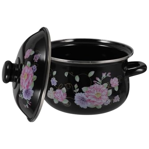 UTHCLO Soup Pot Gas Stove Sauce Pan Casserole Pot Kitchen Pots Broth Pot Soup Bowl with Lid Earthen Pot Noodle Pot Vintage Stockpot Milk Pan Chinese Stew Pot Sauce Pot Enamel Binaural Cover