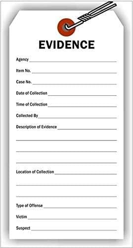"Evidence" Agency Tag, 6.25" x 3.125" Durable White Cardstock with Reinforced Hole, Pre-Wired - Pack of 100 Tags