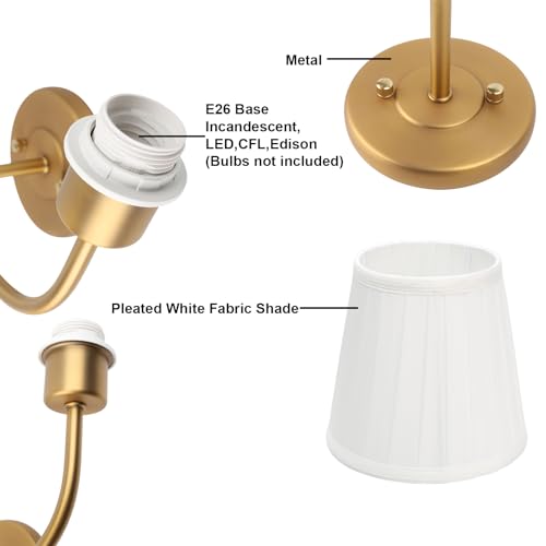 Image of Yosoan 2-Light Antique Brass Wall Sconce, Gold Modern Hardwired Vanity Classic E26 Base Light Fixture with Soft Pleated White Fabric Shade for Bathroom Bedroom Hallway Home Indoor Decor(Antique)