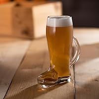 bar@drinkstuff Glass Beer Boot with Handle 1.75 Pint - Handled German Style Bierstiefel Glass Wellington Boot