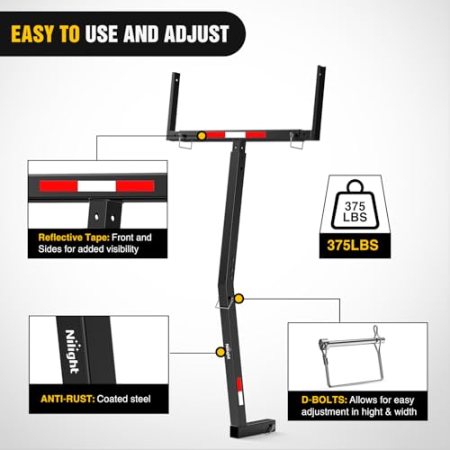 Image of Nilight Truck Bed Extender w /Straps & Receiver Tightener & Flag, Fits 2-inch Hitch Receiver, 2-in 1 Pickup Hitch Mount Truck Bed Extension for Rack, SUV, Lumber, Ladder, Canoe, Boat, Kayak, Pipes