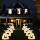 Yookeer 8 Set Halloween Ghost Lawn Lights Set Includes 23.6 "x16.9 Lawn Bags Flameless Candles U Shape Sod Turf Pins Transparent Inflatable Lantern Face Shaped Stickers for Outdoor Yard Decor