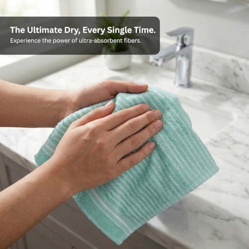 Image of Athom Living Premium Hand Towels- Cotton, 400 GSM, Ultra Soft, Quick Dry, Highly Absorbent | for Hand, Kitchen and Gym | 60 * 40 cm, Pack of 4 (Sea Green)