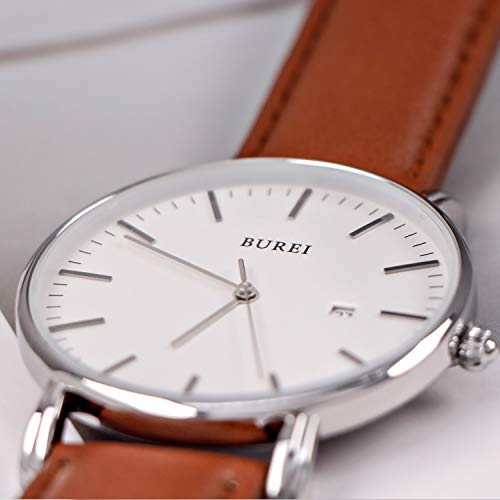 BUREI Herrenuhr, Minimalistisch Analog Quarz Uhr Wasserdicht Ultradünne Herrenuhr Lederarmbanduhr, Männergeschenk. – Bild 3