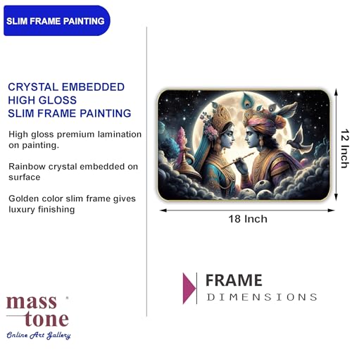 Image of Masstone Radha Krishna Crystal Embedded High Gloss Wall Painting, Golden Slim Frame, 45x30 Cm Wall Art for Living Room, Bedroom, Office & Home Decor (CRG30)