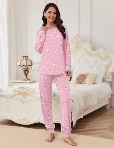 Image of Ekouaer Pajamas Set for Women Soft Comfy Pjs Sets Long Sleeve Sleepwear Loungewear S-XXL