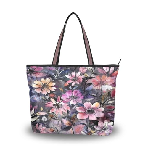 Ewusp Bolso de mano vintage con diseño de flores para mujer, de lona, con cremallera, casual, para viajes, compras, trabajo, a, 17.72' L x 13.0' H x 5.2' W