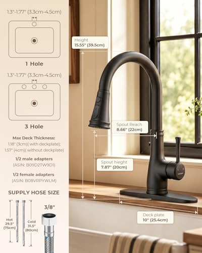 Image of WEWE Vintage Kitchen Faucet with Pull Down Sprayer, Stainless Steel 1 or 3 Hole High Arc Single Handle Antique Sink Faucet for Classic Modern Ktichen, Matte Black Bar & Prep Sinks