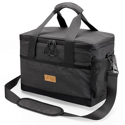 Valle Verde Multifunktionale Kühltasche 30L – Kühlbox mit 4-lagiger Isolierung, Auslaufsicher, mit Seitentaschen & Flaschenöffner - Ideal für Einkäufe, Picknicks & Ausflüge - Schwarz, 40x26,5 x31cm