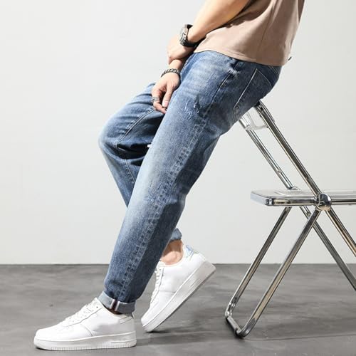 Jeans Pants Trouser Denim Large Size Stretch Trendy Fat Plus Vintage Thin Casual Commuter Straight Leg for Men4