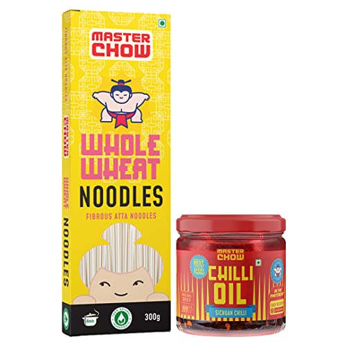Image of MasterChow Sichuan Chilli Oil Whole Noodle Pack - Spicy & Crunchy Chilli Oil Dip With Healthy Whole Wheat Noodles | 100% Veg & All Natural In Just 10 Minutes | Serves 4-5 Meals, 830 Gram
