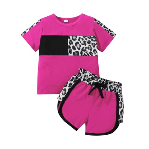 Image of FOCUTEBB Toddler Girl Clothes Summer Outfits Cute Baby Short Sleeve T-shirt Shorts Leopard Camo Printed 18 Months to 6 Years
