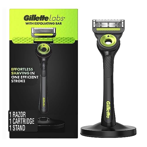 Gillette Labs with Peeling Bar Gillette Razor by Men Neon Edition, 1 mango, 1 cuchilla de afeitar de repuesto, incluye soporte magnético premium