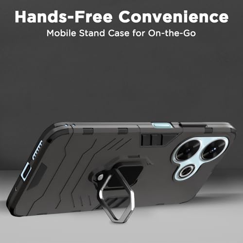 Image of Pikkme D5 Tough Armor Back Cover | 360 Protection Case | Ring Holder Stand Bumper Case for Redmi 13 5G / Poco M6 Plus 5G (Black)
