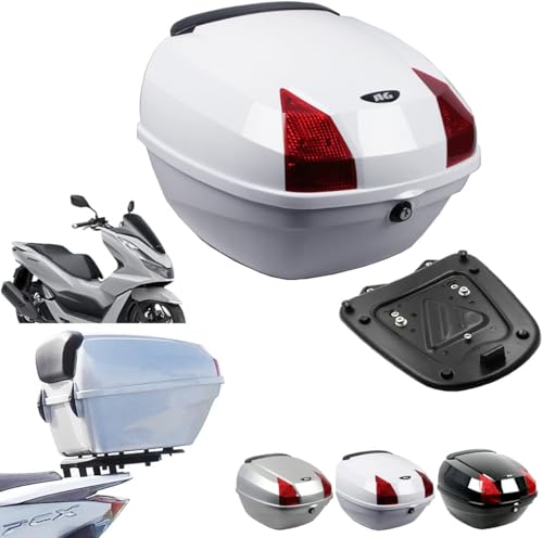 PCX専用 ボックス&キャリアセット 容量27L 取付簡単 PCX リアボックス トップケース リアキャリア 専用 ベースプレート バイク ケース ホンダ 適応車種:(PCX-2014~2025) (EMT-ホワイト-38)