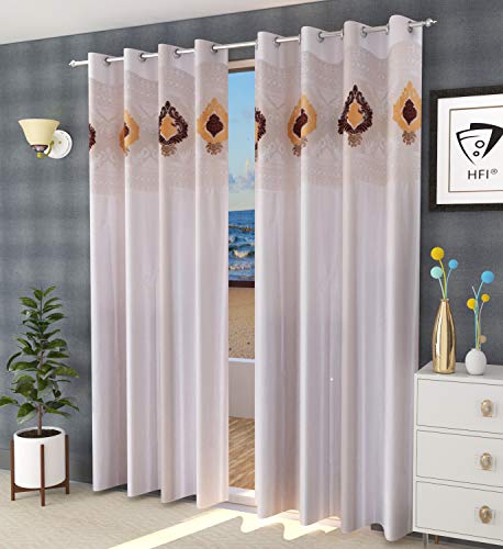 Image of LaVichitra Polyester Long Door Curtain with Designer Net (9ft, Cream) -2 Pieces