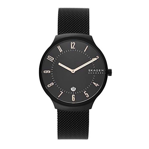 Skagen Men's Grenen Quartz Analog Stainless Steel and Stainless Steel Mesh Watch, Color: Black Steel Mesh (Model: SKW6547)