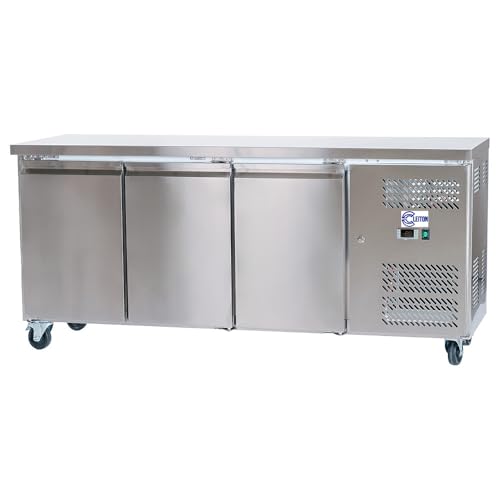 Cleiton® Mesa Fría de Congelación de 3 Puertas de 180x60 cm Refrigeración Ventilada | Bajo Mostrador Congelador de Acero Inoxidable de 339 L y 750 W | Arcón Congelador