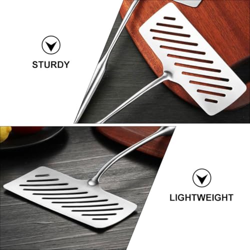 POPETPOP 304 Fish Turner Flat Slotted Frying for Steak and Fish Cooking, Kitchen Cooking Utensil Suitable for Frying Pans and Grills, - Image 6