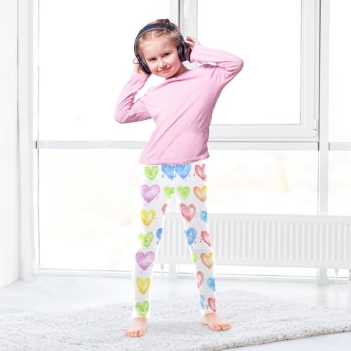Watercolor Hearts D Girls Leggings Athletic Pants Tights Stretch Bottom4