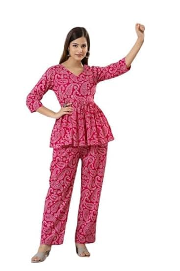 Women's Soft Printed Peplum Top and Pant Loungewear Set, Comfortable Nightwear Suit for Women, Breathable Stylish Co-ord Set-image-22