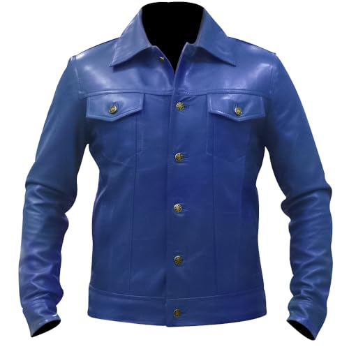 Image of Men's Genuine Leather Trucker Jacket Vintage Motorcycle Black Western Biker Slim Fit Trucker Jacket