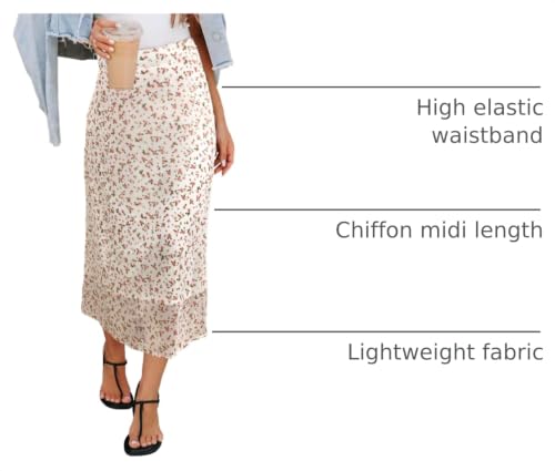 Image of HERBATOMIA Women's Floral Print Midi Skirt Casual High Elastic Waist Zipper Vintage Long Boho Skirts for Women