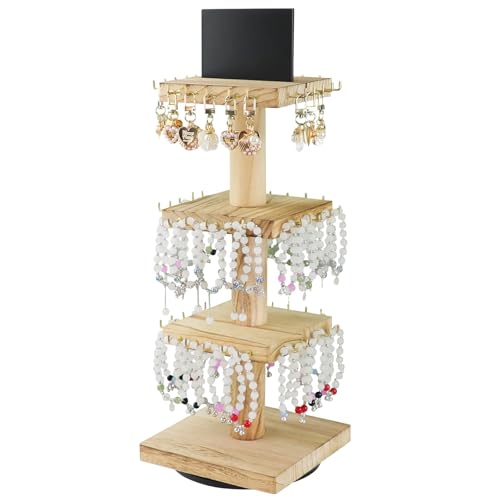 3-Tier Wooden Rotating Jewelry Display Stand