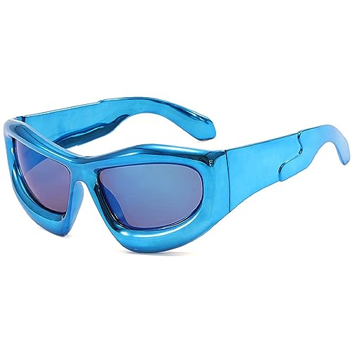 Fashion Blue Mirror Y2k Sunglasses For Women Vintage Oversized Cat Eye Sun Glasses Men Hip Hop Punk Eyewear Female Shades2