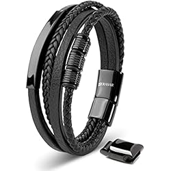 Pulseras Trendhim SERASAR Pulseras Magneticas 23cm Negro Pulsera de Cuero Hombre Pulseras Hombres Brazalete Brazaletes Pulso Muñequera Bisuteria Bisutería Bandera Nudos Cuerda Mens Leather Bracelet Jewellery Ancha