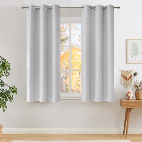 Image of NICETOWN Short Faux Linen Greyish White Blackout Curtains 63 inches Long for Kitchen - Privacy Panels for Living Room Bedroom, Modern Farmhouse Style Easy Care Grommet Top, 2 Panels, W42 by L63