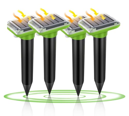 {Ahuyentador de Ratas Solar Ahuyentador HENESE Ahuyentador de Topos Solar 4 Piezas, Ultrasónico vibración de Ratones, IP66 Impermeable, Control de plagas para...