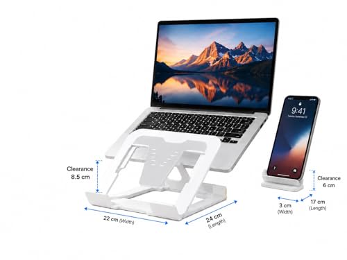 Image of 2-in-1 Laptop Stand and Mobile Stand, Ergonomic, 5 Steps Adjustable Height, Anti-Slip Base, Heat Dissipation, Portable, Lightweight, Compatible with All Laptops