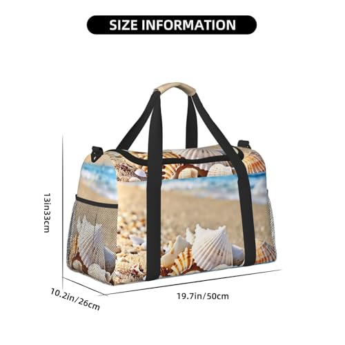 Seashells on the sandy beach Print Travel Duffel Bag for Men & Women, Foldable Travel Bags and Spacious Weekender Tote Bag for Storage Toiletry Luggage Personal Item4