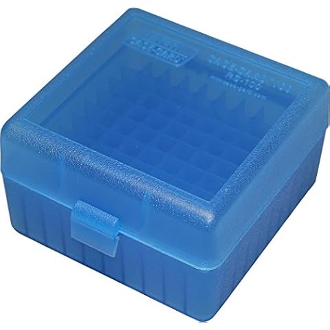 MTM 100 Round Rifle Ammo Box 17, 204, 223, 5.56x45, 6x47, Clear Blue Cover