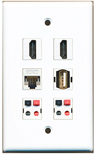 RiteAV - 2 HDMI 1 port USB A-A 1 port Cat5e Ethernet biały 2-portowy głośnik płyta ścienna