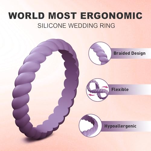 Image of Egnaro Women's Silicone Anniversary Rings, 2.5mm Wide 1.8mm Thick Stackable Rubber Wedding Band, Thin Stylish Comfort Fit Silicone Ring for Nurse, Workout, Work, Pregnancy, Travel, Daily Gift