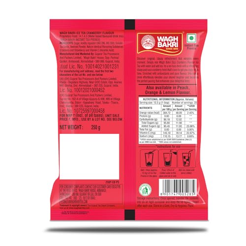 Image of Wagh Bakri Iced Tea | Instant Ice Tea Powder | Assam Tea Blend | Classy Summer Drink | Refreshing Summer Drink | No Preservatives | Enriched with Vitamin C | Easy to Make | Cranberry Flavour | 250 g