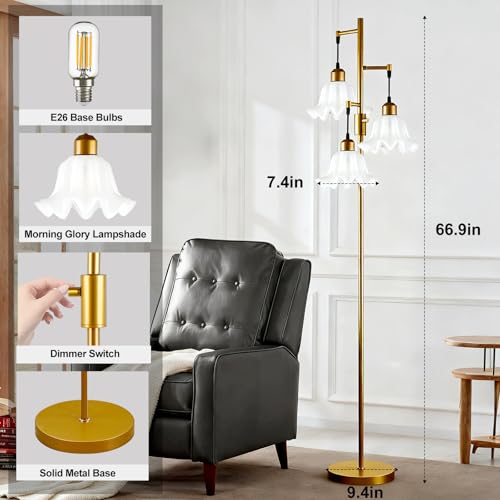 Image of Lightdot 67IN 3-Light Flower Floor Lamp for Living Room, Dimmable Gold Tree Floor Lamps with Acrylic Shade for Wedding /Party, Floral Tall Lamp for Bedroom /Sofa Beside /Corner Decor(Bulb Included)