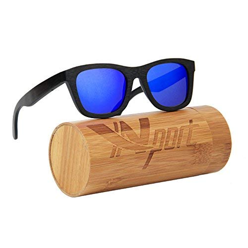 Ynport Crefreak Vintage Artigianale Occhiali da Sole Neri Bamboo Corni...