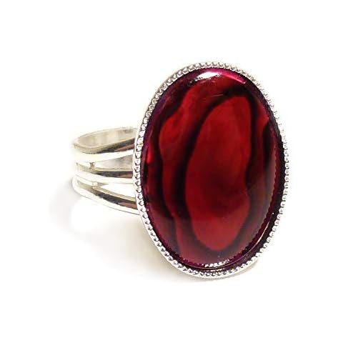 LunarraStar Women Silver Plated Oval Red Abalone Paua Shell Gemstone Ring 18 x 13 mm Adjustable Cover