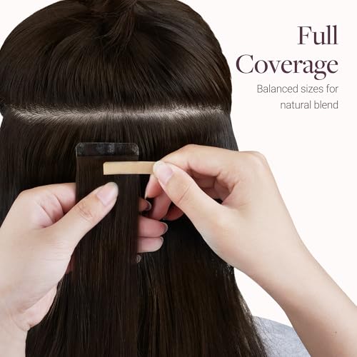 Image of GOO GOO Tape In Weft Hair Extensions Human Hair, 2 Dark Brown, 8cm Wide Tape, 18inch 7pcs 110g, Tape Weft Hair Extensions, Seamless Tape in