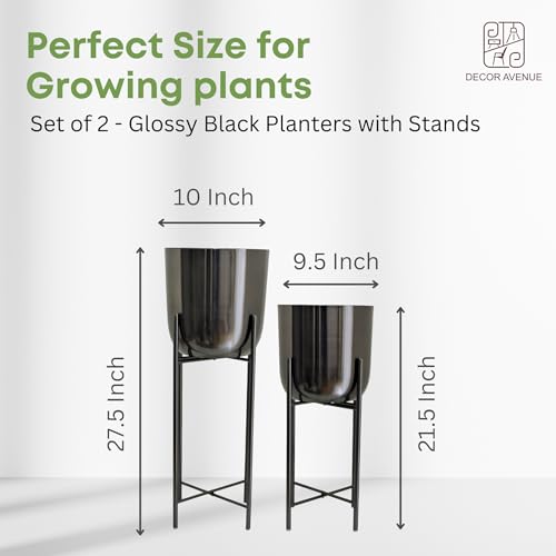 Image of Black Nickel Planters with Stand (Set of 2) Indoor Pots for Living Room Bedroom Balcony Home and Office (Black Nickel)