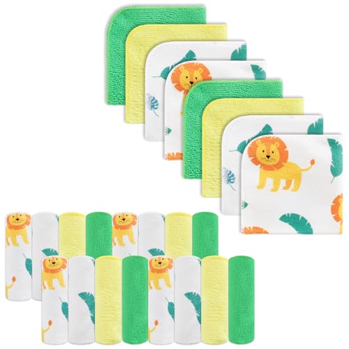 Image of Baby Washcloths, 24Pack Baby Wash Cloths Extra Soft & Ultra Absorbent, Baby Towels and Washcloths Face Towels for Unisex Boys Girls Body, Washclothes Gentle on Sensitive Skin, 9x9 Lion