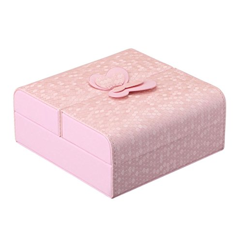 Cozyswan Piccolo Portatile Pelle Viaggio cassa dei monili Farfalla Decorazione Display Conservazione Organizzatore per Anelli Orecchini Collana - Rosa