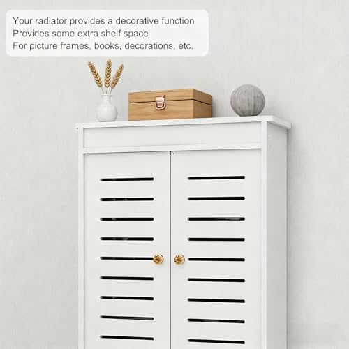 Cubierta de radiador de madera para salón con puertas y rejilla frontal 7