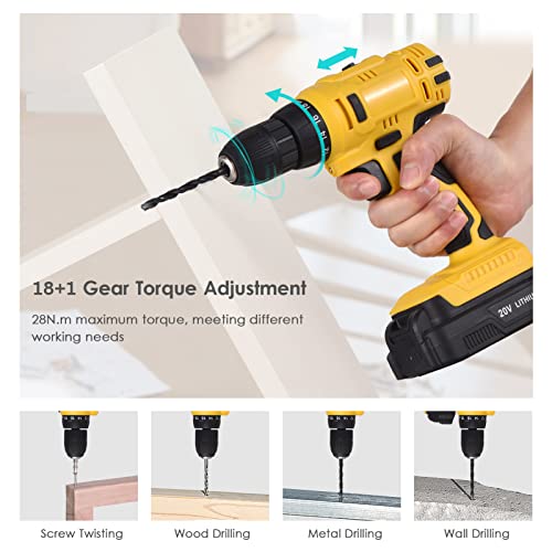 KKnoon 20 V tragbare Akku-Bohrmaschine 3/8-Zoll-Futter Handbohrmaschine Schraubendreher mit 2 Batterien Schnellladegerät… – Bild 5