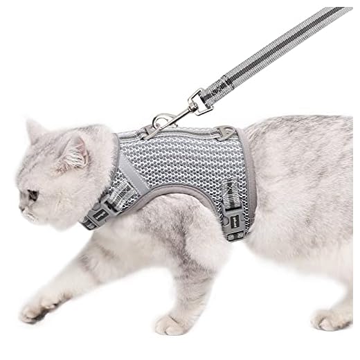pangdi Escape Proof Cat Harness and Leash for Walking,Adjustable Padded Cat Vest, Soft Breathable Mesh,Kitten Harness with Reflective Strips-L