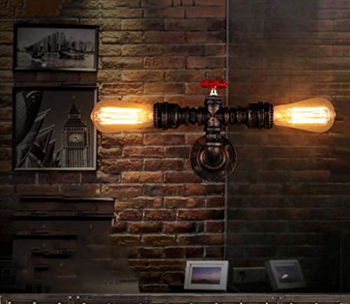 BYSUN Retro Industrial Steampunk Wall Sconce, 2 Lights Metal Water Pipe Style Mounted Lamp Light Fixture, E26 Industrial Vintage Edison Lamp by BYSUN - Used condition - Image 5
